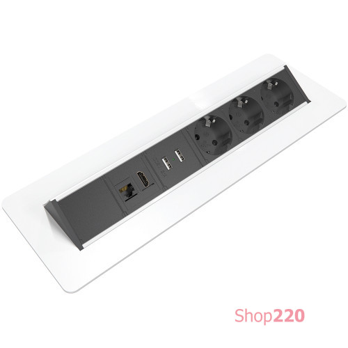 Блок розеток в стол 220В + USB + HDMI + RJ45, белый, Axessline QuickBox Kondator