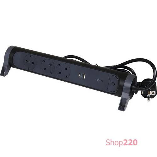Удлинитель на 3 розетки 16 А с USB A+C, с УЗИП, кабель 1,5 м, черный, премиум 694512 Legrand
