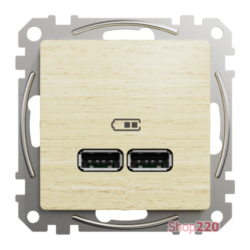 Розетка USB тип A+A, береза, Sedna Design SDD180401