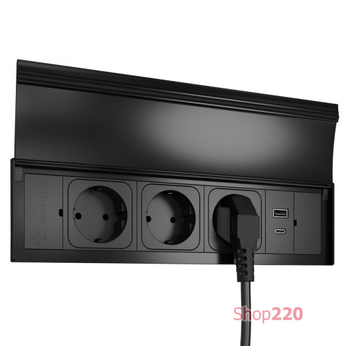 Блок розеток в стол 3х220В + USB тип А+С, черный, Versalid ASA 060.39F.00011