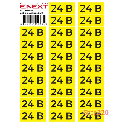Самоклеящаяся наклейка 24В (90х38мм) 26 шт/лист, e.sticker.voltage.24.2 Enext s053311