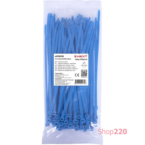 Кабельная стяжка 200мм х 3мм, синий, e.ct.stand.200.3.blue Enext s015018