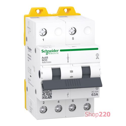 Переключатель ввода резерва 63А, 2 полюса, iSSW Acti9 Schneider Electric A9SCO263