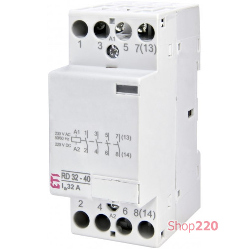 Контактор бесшумный 32А, 4НО, 220В AC/DC, RD 32-40 230V AC/DC ETI ETI 2464078