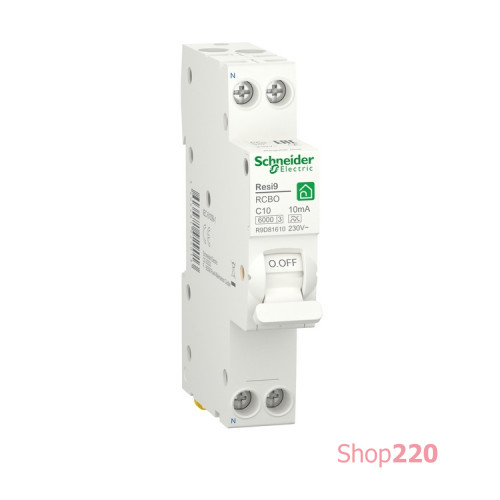Компактный дифавтомат 10А, 10 мА, уставка С, тип А, Resi9 R9D81610 Schneider Electric