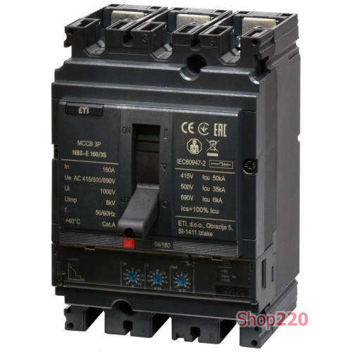 Автоматический выключатель 160A 3P, 50kA, (0.4-1)In/(1.5-10)Ir, NBS-E 160/3S ETI 4673057
