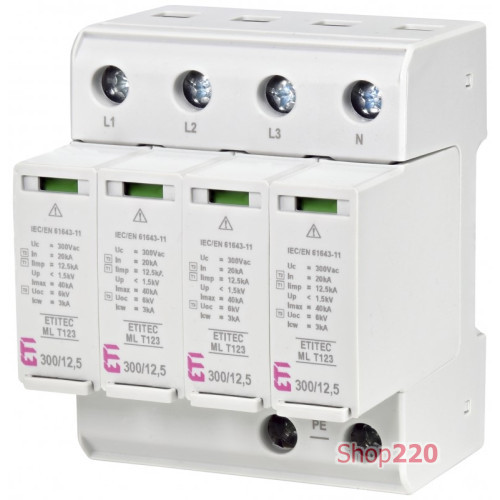 Ограничитель перенапряжения ETITEC ML T123 300/12,5 (4+0, 4p, TNC-S) ETI 2440667
