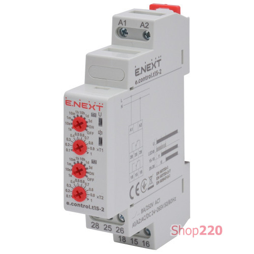 Реле задержки времени на включение, 2 независимых канала, e.control.t15-2 ENEXT i0310044