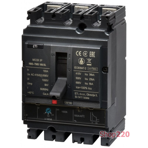 Автоматический выключатель 160A 3P, 36kA, (0.8-1)In/фикс., NBS-TMS 160/3L ETI 4673009