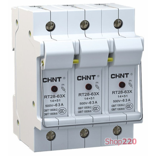 Держатель предохранителей 3P 10x38 с индикацией, NRT28-32X Chint 520470