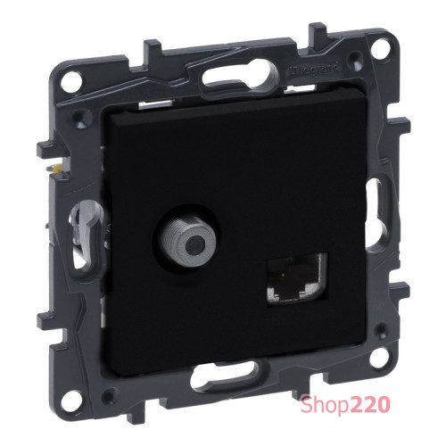 Розетка комбинированная TV тип F и RJ45 CAT6 UTP, черный, Niloe Step Legrand 863577B