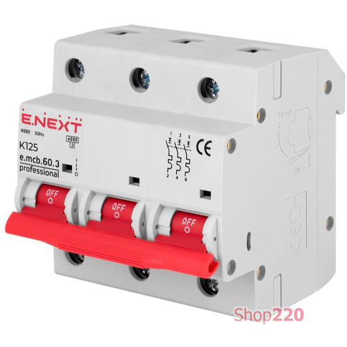 Автомат 125 А, 3-фазный, тип K, e.mcb.pro.60.3.K 125 new Enext p0430008
