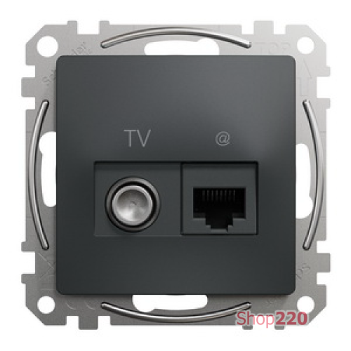 Розетка телевизионная и компьютерная TV+RJ45 кат. 6 UTP, черный, Sedna Design SDD114469T