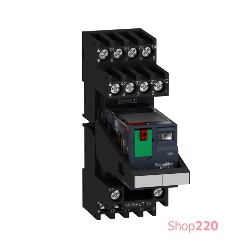 Реле электромеханическое миниатюрное, 4CO, LED, 230В RXM4AB2P7PVM