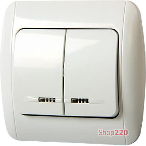 Выключатель двухклавишный с подсветкой с рамкой, e.install.stand.812L Enext s035020