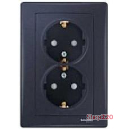 Розетка двойная с заземлением и шторками, графит, Sedna SDN3000470 Schneider