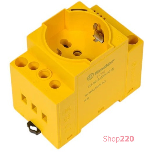 Розетка для электрических шкафов; 16А; 230В AC; Schuko и Bipasso; LED; желтый; панель/DIN-рейка; 45мм Finder 7U0082300012