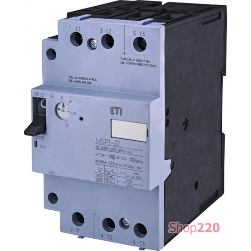 Автомат для защиты двигателя MSP1-32 (15 kW, 22-32A) ETI 4646628