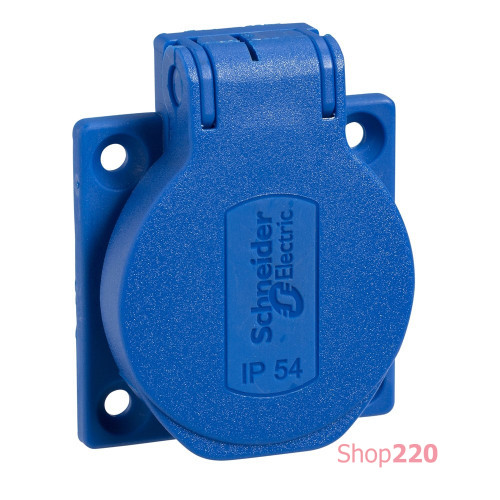 Розетка SCHUKO синяя, 50x50 мм, 250В/16А, IP54, черная PKS51B