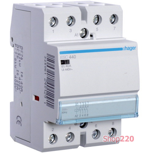 Контактор (пускатель) 230В 40 A, 4но, Hager ESC440