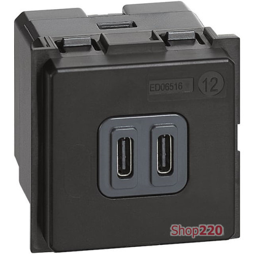 Механизм зарядного устройства USB тип - С/тип - С 3000мА 2 модуля. Bticino Living Now. K4286C2