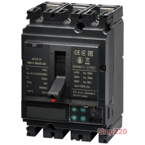 Автоматический выключатель 160A 3P, 50kA, (0.4-1)In/(1.5-12)In, NBS-E 160/3S LCD ETI 4673063
