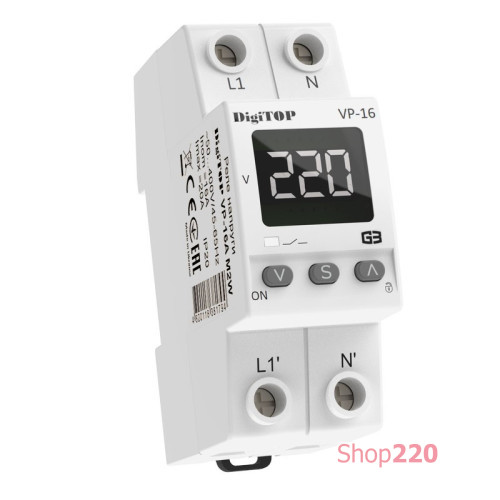 Реле напряжения 16А в компактном корпусе, белая индикация, VP-16A M2W DigiTop