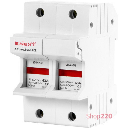 Держатель предохранителей 14х51 до 63А, 2 полюса, на дин-рейку, e.fuse.1451.h2 Enext i0300005