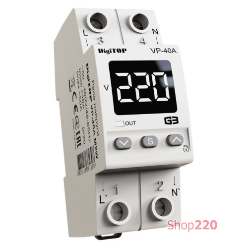 Реле напряжения 40А в компактном корпусе, белая индикация, VP-40A M2W DigiTop