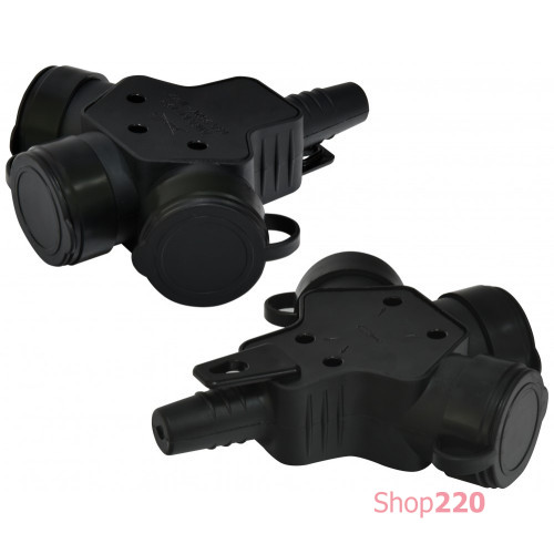 Розетка кабельная 3-я с заглушками ERS-3C (Schuko, IP44, каучук, черная) ETI 4481009
