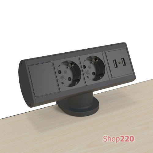 Блок розеток на стол 220В + USB для зарядки, черный, Axessline Desk Kondator