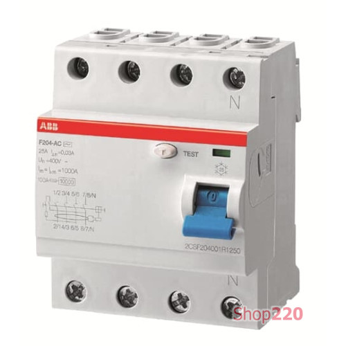УЗО 125А, 30мА, 4 полюса, тип А, F204 A-125/0,03 ABB 2CSF204101R1950