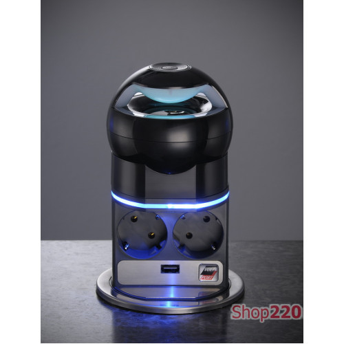 Выдвижной блок розеток 2x220 + USB + спикерфон, с подсветкой, VoltPort