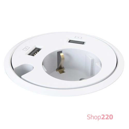 Врезная розетка в стол с 2xUSB и кабельным выводом, белый, Powerdot Kondator