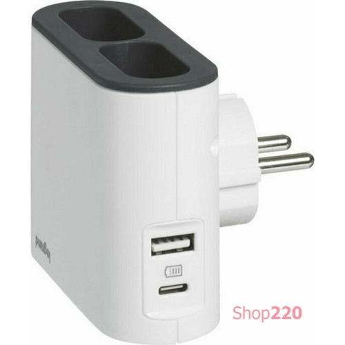 Блок угловой на 2 боковые розетки 6А с USB A+C, белый/серый, 49401 Legrand