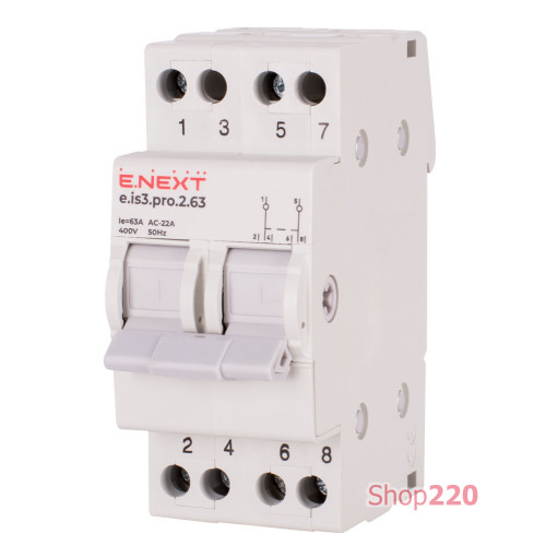 Переключатель на 3 положения, 63А, 2 полюса, e.is3.pro.2.63 Enext p008014