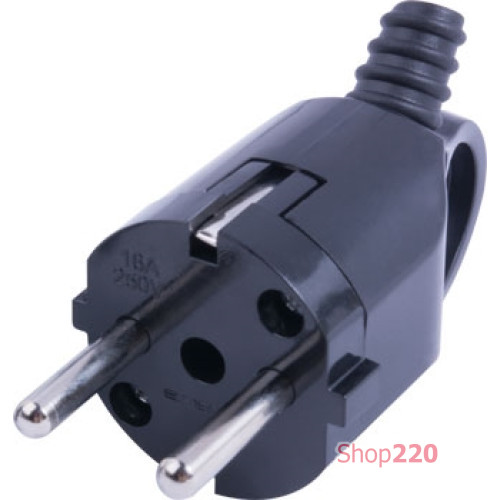 Вилка бытовая с заземлением, 16А, угловая, черная, с ручкой, e.plug.angle.006.16 Enext s9100047