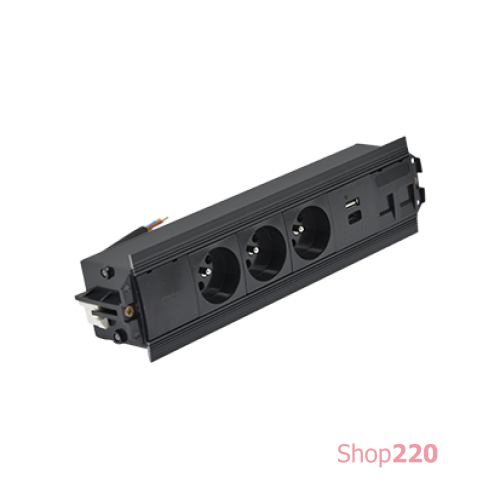 Врезной блок розеток в столешницу 3x220В + 2xUSB A+C + 2xKeystone для RJ45, черный, S485 Simon