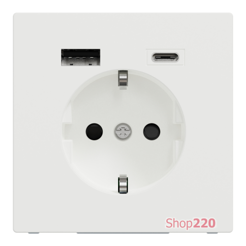 Розетка с заземлением и USB тип A+C, белый матовый, Merten MTN2367-6037