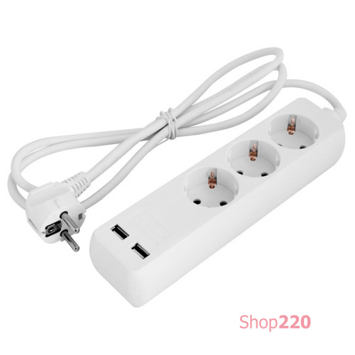 Удлинитель 3 гнезда, 1.5м, с заземлением с USB-зарядкой, baby protect, e.es.3.1.5.zb2.usb Enext s042128