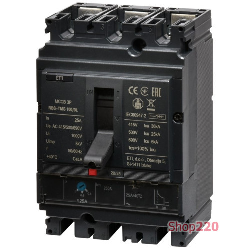 Автоматический выключатель 25A 3P, 36kA, (0.8-1)In/фикс., NBS-TMS 100/3L ETI 4673010