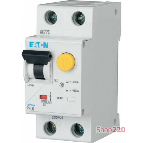 Диф. автомат Eaton 16 А, 30 мА, уставка C, PFL6 PFL6-16/1N/C/003