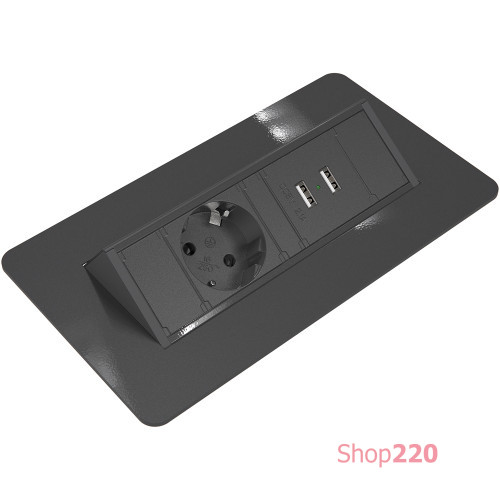 Блок розеток в стол 220В + USB, черный, Axessline QuickBox, Kondator