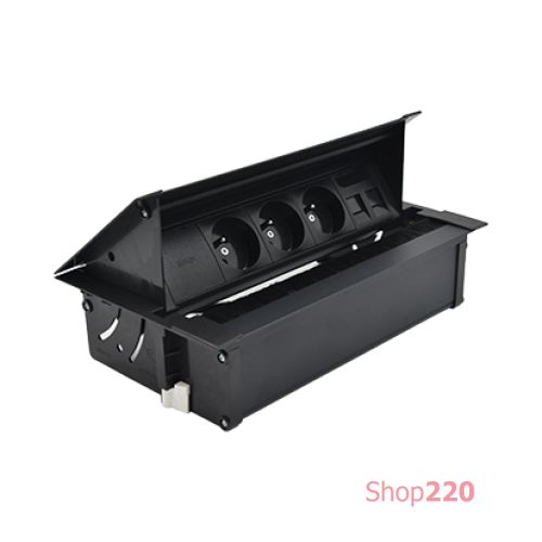 Выдвижной блок розеток в столешницу 3x220В + 2xKeystone для RJ45, черный, S487 Simon