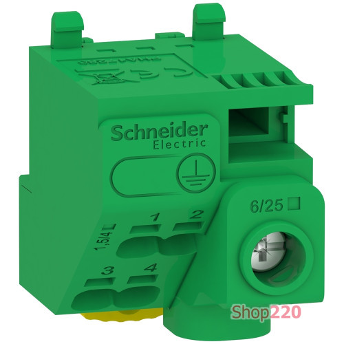 Клеммный блок PE, 5 выходов, 1x25 мм кв + 4x4 мм кв, Schneider Electric LGYT1E05 LGYT1E05