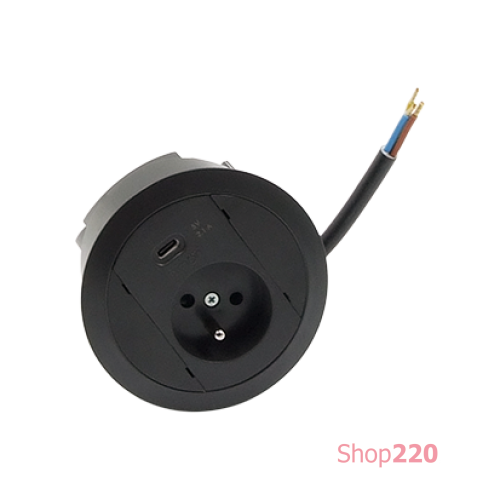 Врезной блок розеток 220В + USB тип C, черный, S483 Simon