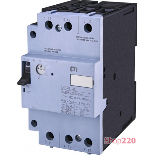 Автомат для защиты двигателя MSP1-40 (18,5 kW, 28-40A) ETI 4646629