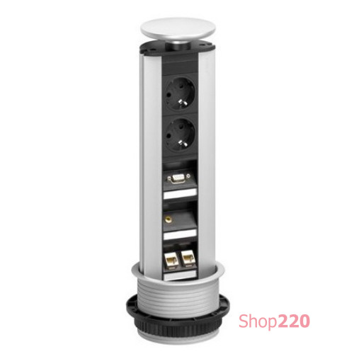 Выдвижная розетка EVOline Port multimedia, 2х220В + 2хRJ-45 + VGA + 3,5 мм аудио