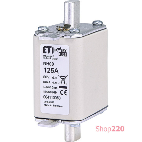 Предохранитель для защиты аккумуляторных батарей 125A 80V DC, NH-00 Battery ETI 4110083