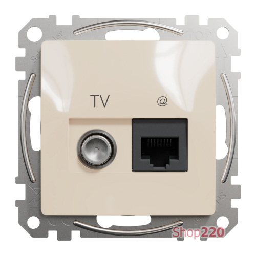 Розетка телевизионная и компьютерная TV+RJ45 кат. 6 UTP, бежевый, Sedna Design SDD112469T